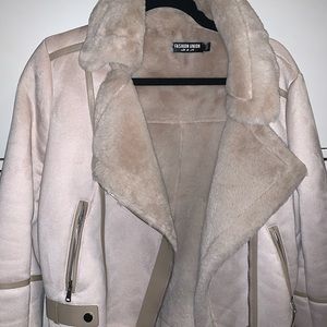 ASOS Cream Shearling Aviator Jacket